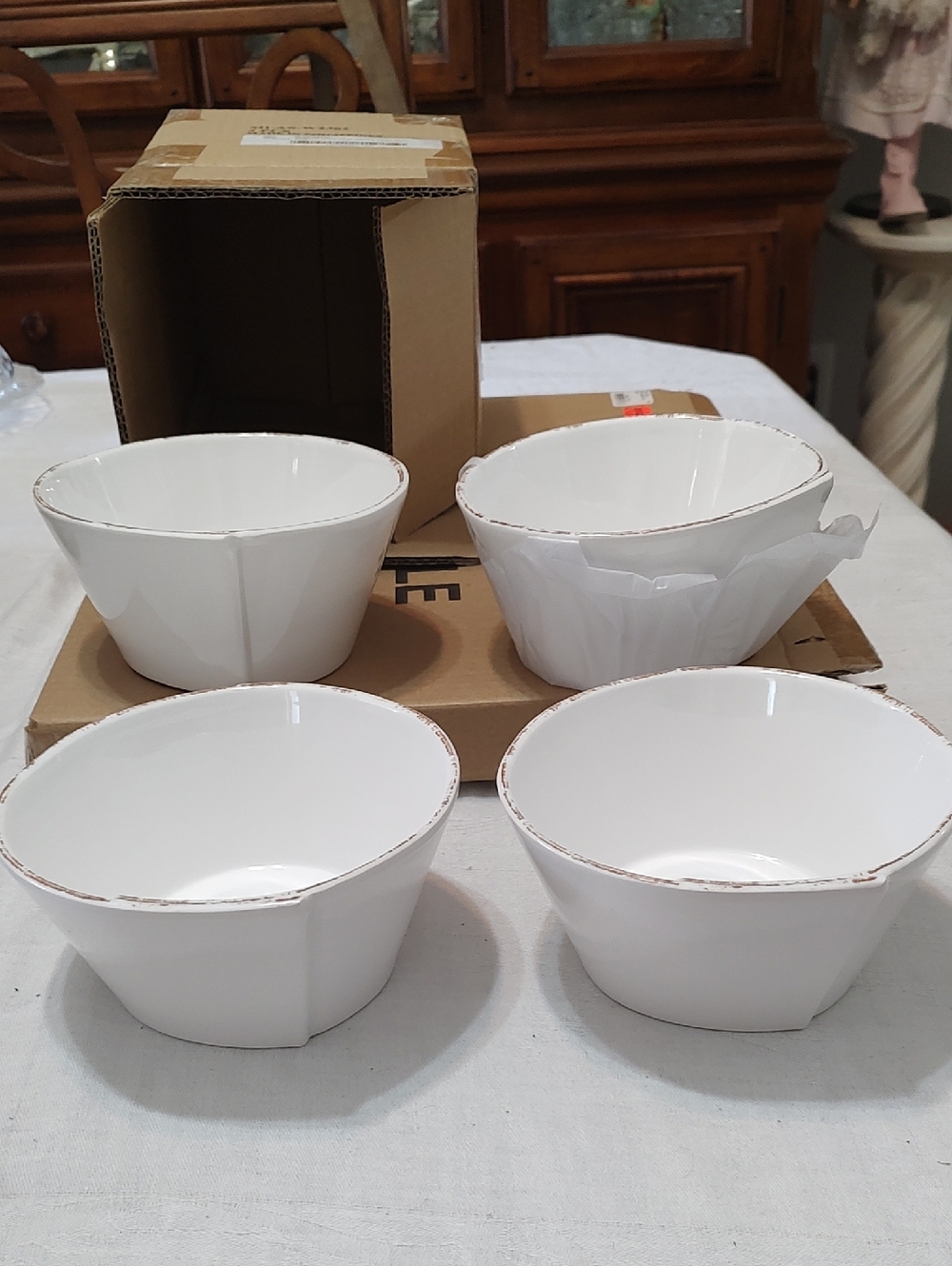 Vietri Lastra White Ceramic Bowls with Subtle Distressed Rim - Set of 4
